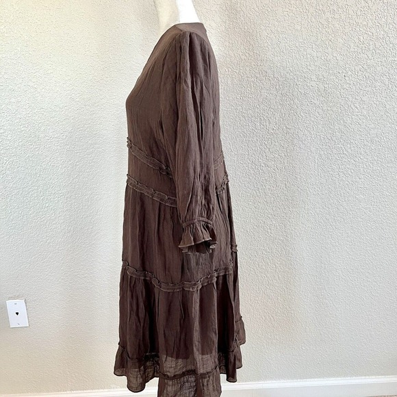 Mikarose The Charlie XLarge Tiered Midi Dress Brown Prairie V Neck Cottagecore - Picture 10 of 16